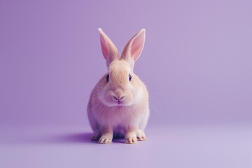 Obraz premium A studio photo of a cute rabbit against a background of pastel colours, taken with soft lighting. Space for copy. 