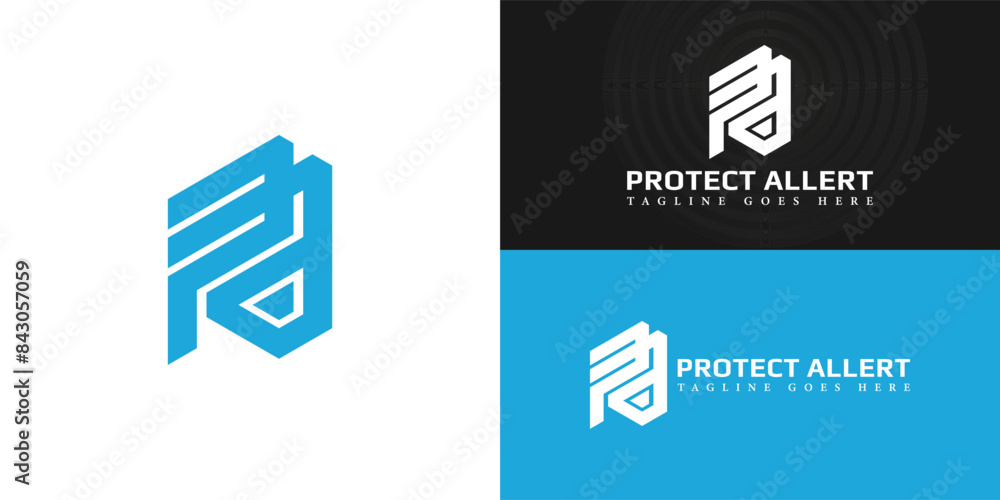 Aufkleber abstract initial hexagon letters pa or ap logo in blue color isolated on multiple background colors.