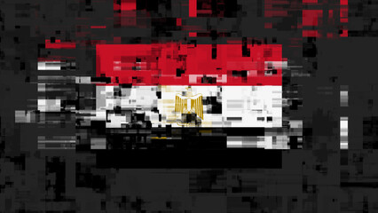 3D rendering flag Egypt with screen effects of technological glitches