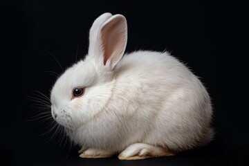 Fototapeta premium A studio photo of a cute rabbit against a background of pastel colours, taken with soft lighting. Space for copy. 