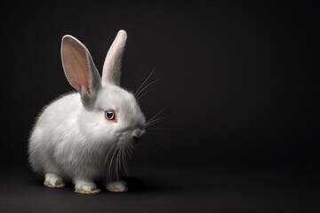 Obraz premium A studio photo of a cute rabbit against a background of pastel colours, taken with soft lighting. Space for copy. 