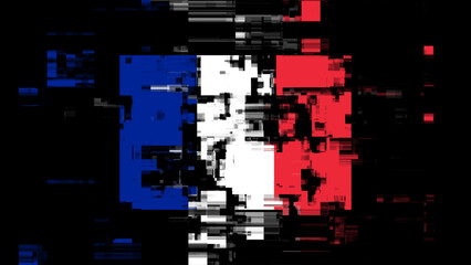 3D rendering flag France with screen effects of technological glitches