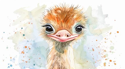 Obraz premium A cute ostrich watercolor painting.