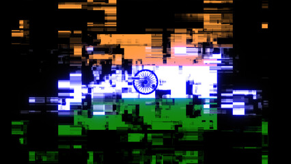 3D rendering flag India with screen effects of technological glitches