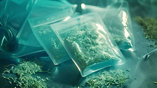 Packages containing marijuana and cocaine against a black background