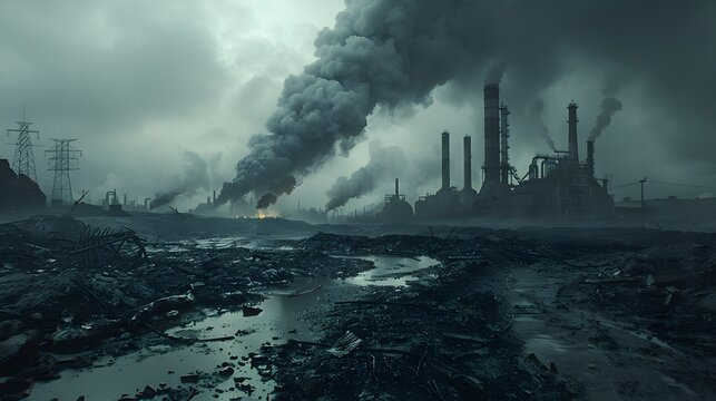 modern art, In a desolate wasteland, toxic fumes rise from the ground, a poignant reminder of the poisonous nature of adversity faced by the inhabitants., high detailed