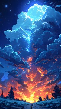 Vector illustrate, In a world ravaged by climate change, outrageous storms rage across the landscape, tearing apart the environmental balance and unleashing unspeakable horrors., flashy color