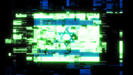 3D rendering flag Israel with screen effects of technological glitches