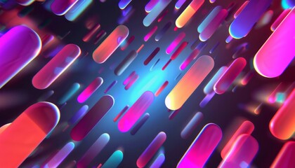 Abstract Neon Shapes Falling On A Blue Background