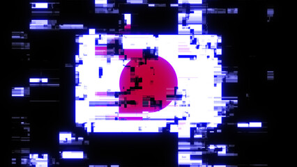 3D rendering flag Japan with screen effects of technological glitches