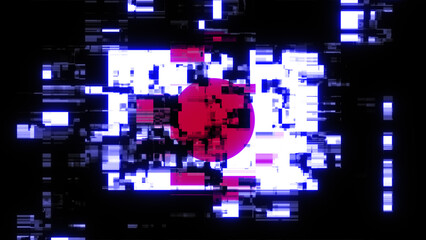 3D rendering flag Japan with screen effects of technological glitches