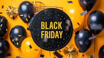 Black friday sale background with balloons black and yellow color