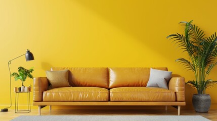 Elegant Living Room Interior Featuring Sunset Yellow Walls and Saffron Desert for a Unique Look