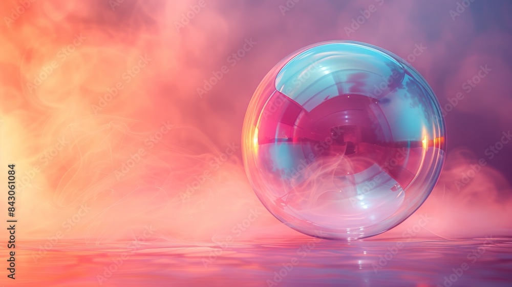 Poster an ethereal and colorful depiction of a soap bubble with smoke and light refractions creating a drea