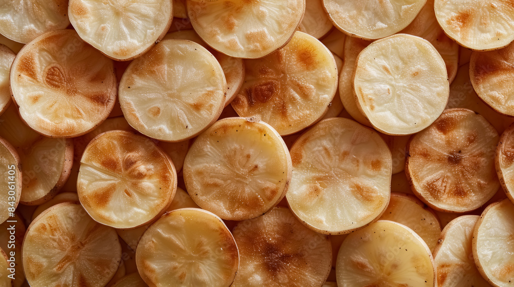 Wall mural fresh organic banana slices background texture