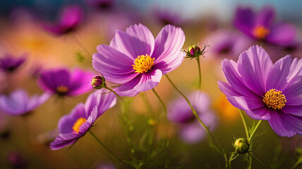 Fototapeta premium cosmos flower in the garden. desktop wallpaper concept. Ai Generative