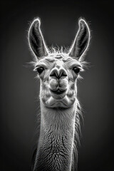Fototapeta premium Black and white portrait of a llama.