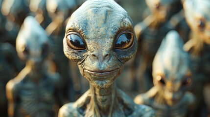 Close-up of an alien figurine partially obstructed by a blurred square area in the image