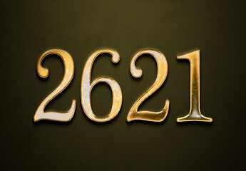 Old gold effect of 2621 number with 3D glossy style Mockup.