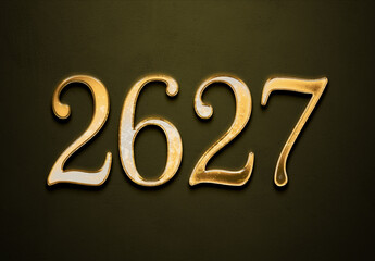 Old gold effect of 2627 number with 3D glossy style Mockup.