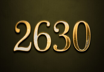 Old gold effect of 2630 number with 3D glossy style Mockup.