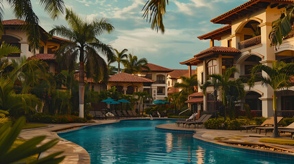Fototapeta premium An upscale condo resort with spacious accommodations and a vibrant atmosphere, captured in crystal clear HD