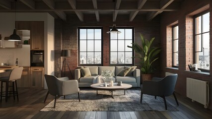 Fototapeta premium Modern Scandinavian Apartment Design, 3D Illustration