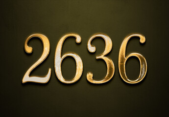 Old gold effect of 2636 number with 3D glossy style Mockup.