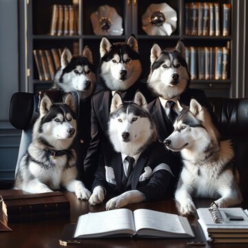 7 businessman Huskys meet in office and they wear a cool suit 