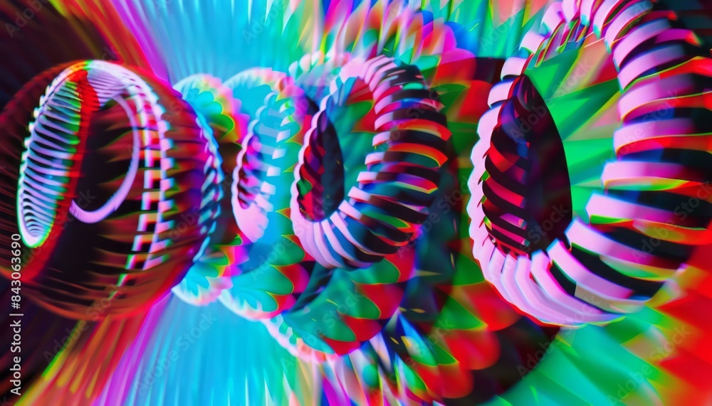 Poster Abstract Colorful Rings Rotating and Blending in a Digital Art Background