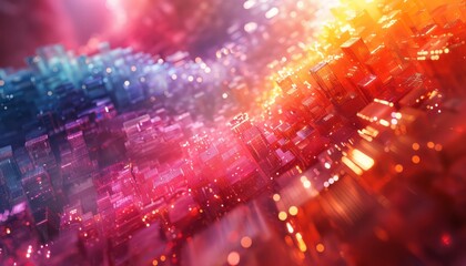 Obraz premium Abstract Digital Cityscape With Red, Orange, and Blue Lights