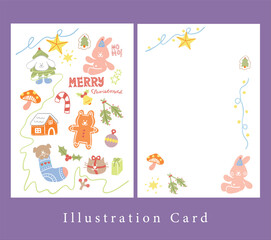 teddy bear and bunny snowman in colorful winter party, illustration Christmas frame,card.