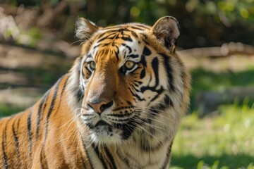 Fototapeta premium Tiger Portrait. Majestic Cat Showing Wild Nature with Stripes