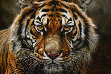 Fototapeta premium Tiger Portrait - Majestic Wild Cat in Nature Environment