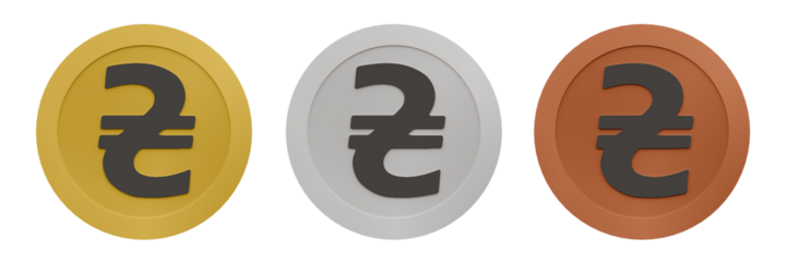 Icons of Ukrainian Hryvnia Currency | Gold Silver Bronze Coins with Transparent Background