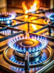 Blue flame burning on a gas stove.