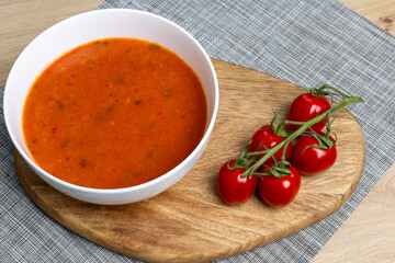Cold gazpacho soup with ripe tomatoes
