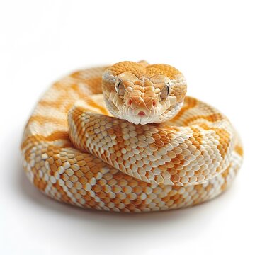 A coiled venomous snake with white background
