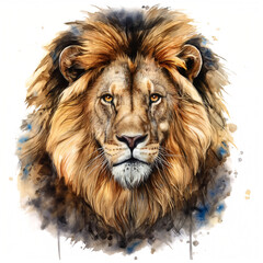 Naklejka premium A Watercolor Lion isolated on a white background. Design art, clipart image, Graphic logo, drawing clipart, lion vector, Illustration painting.