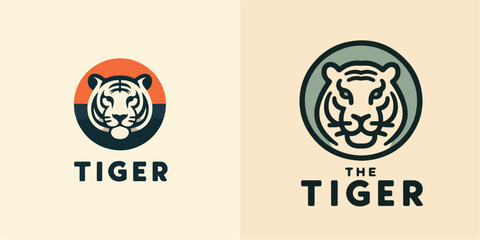 vector set of tiger logos with flat design style