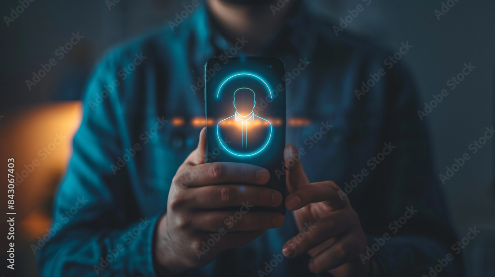 Aufkleber smartphone screen with glowing person icon represents secure verification for user