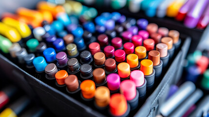 close up of colorful markers