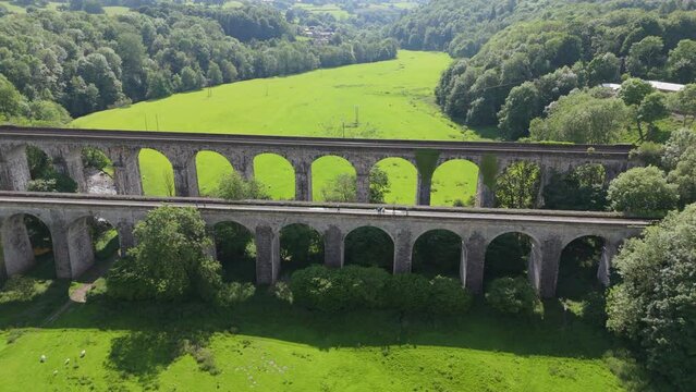 Aerial view of the Chirk Aqueduct and the Chirk Railway Viaduct in Wales