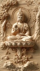 3d Hindu ancient religious buddha Wallpaper Background golden art for digital printing wallpaper, mural, custom design wallpaper. AI generated illustration