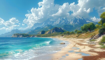 Beautiful landscape of the sea and cumulus clouds , sea flight day
