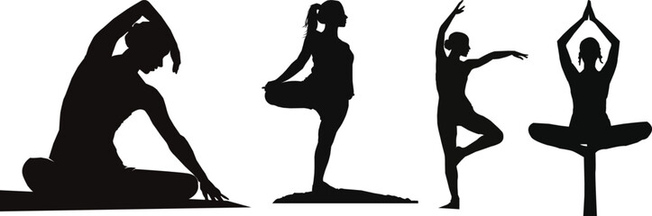 Woman yoga silhouettes Vector illustration. Detailed colorful silhouette yoga vector black vector silhouett Meditation silhouette vector,