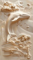 3d whale Wallpaper Background golden art for digital printing wallpaper, mural, custom design wallpaper. AI generated illustration