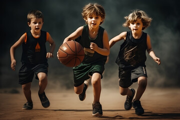 A great child Team in sportswear playing basketball game