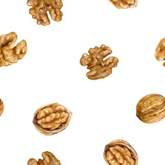 Design with walnuts and on white, ideal for food or nutrition watercolor illustrations