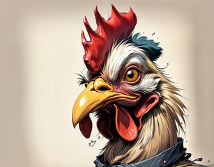 Raging Rooster. The bird's proud posture, intense eyes and striking red, white and blue crest exude strength, energy and a bold fighting spirit. Generative AI. The regal rooster is ideal for poultry